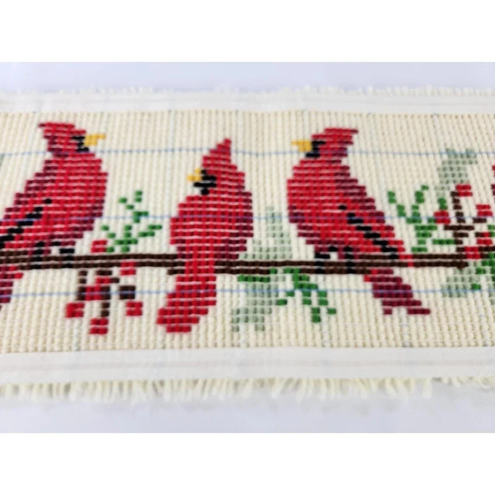 Vtg Finished Birds On A Wire Cardinals Latch Hook Rug Kit 40x11 Mary Maxim 18021